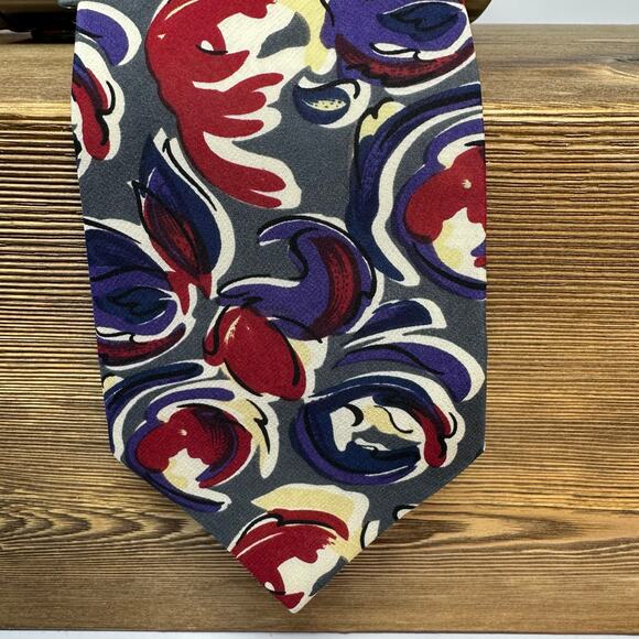 Gino Pompeii Mens Neck Tie 100% Silk Hand Made Abstract Floral Groovy 57x3.5 - Picture 5 of 8